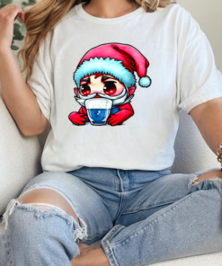 Cartoon Santa with Red Hat and Blue Beard Drinking from Empty Glass T-Shirt Classic Women's T-shirt