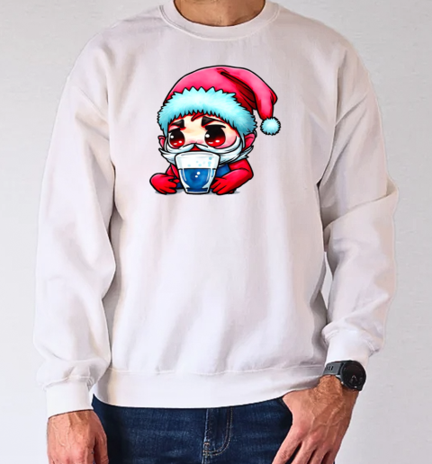 Cartoon Santa with Red Hat and Blue Beard Drinking from Empty Glass T-Shirt Unisex Sweatshirt