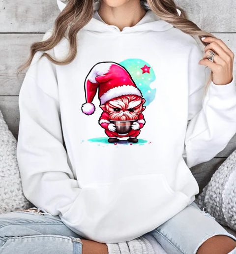 Cartoon character wearing Santa Claus and drinking coffee T-Shirt Unisex Hoodie