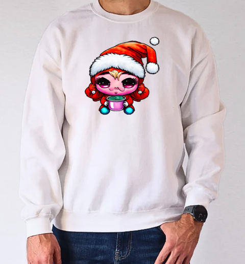 Cartoon character wearing santa claus hat and drinking coffee T-Shirt Unisex Sweatshirt