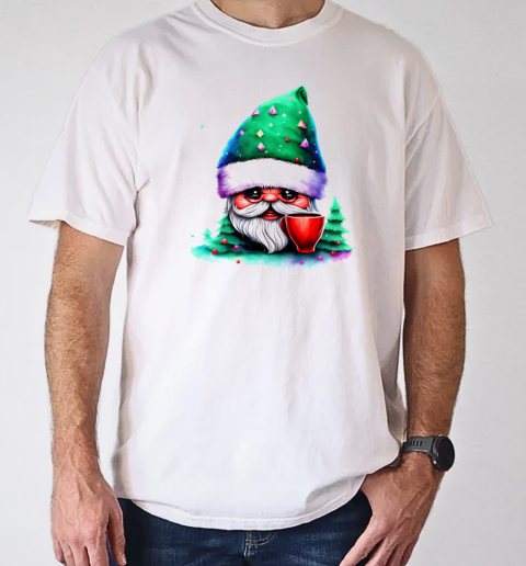 Cartoon gnome with red cup in front of trees T-Shirt