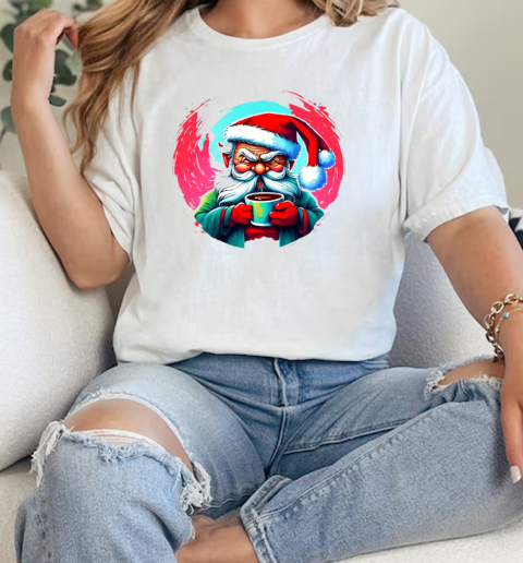 Cartoon illustration of Santa Claus with a cup of coffee T-Shirt Classic Women's T-shirt