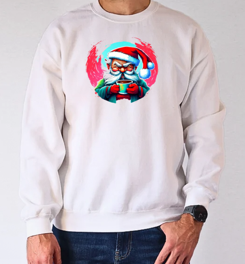 Cartoon illustration of Santa Claus with a cup of coffee T-Shirt Unisex Sweatshirt