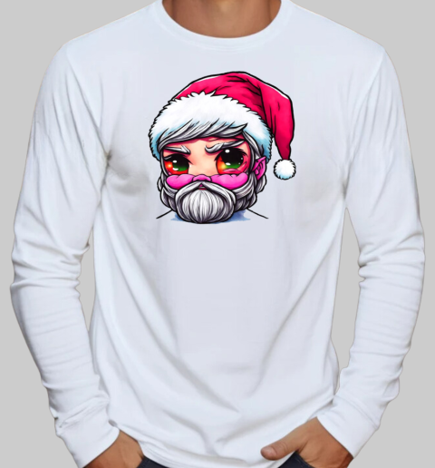 Christmas Cartoon Character with Beard and Red Eyes T-Shirt Long Sleeved T-shirt 