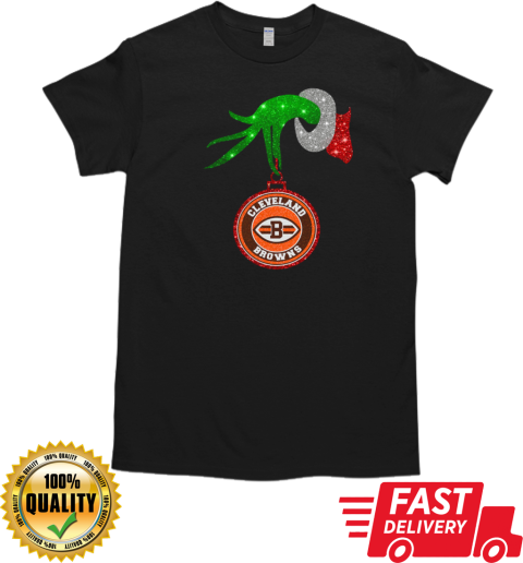 Grinch Hand Holding Cleveland Browns Christmas T-Shirt