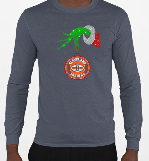 Grinch Hand Holding Cleveland Browns Christmas T-Shirt Long Sleeved T-shirt 