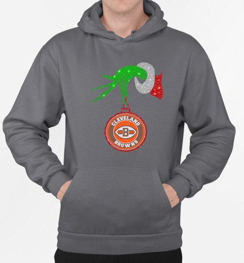 Grinch Hand Holding Cleveland Browns Christmas T-Shirt Unisex Hoodie