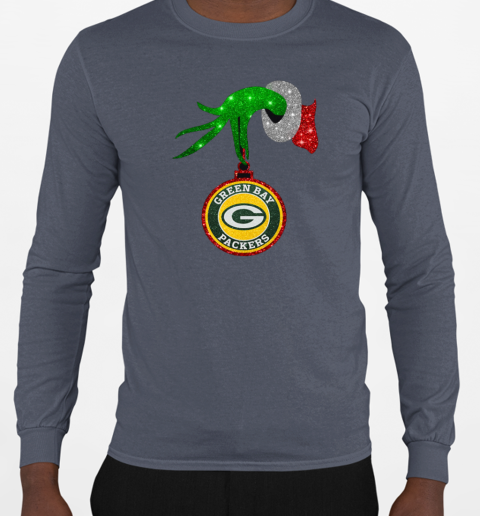 Grinch Hand Holding Green Bay Packers Christmas T-Shirt Long Sleeved T-shirt 