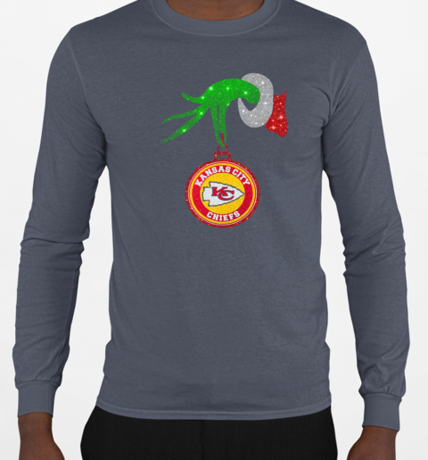 Grinch Hand Holding Kansas City Chiefs Christmas T-Shirt Long Sleeved T-shirt 