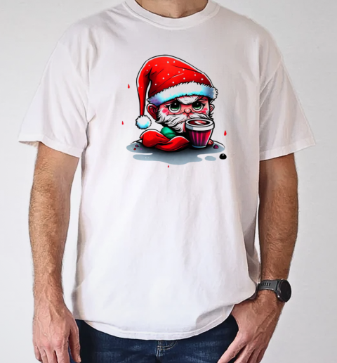 Humorous Cartoon Character with Santa Hats and Alcoholic Drink T-Shirt