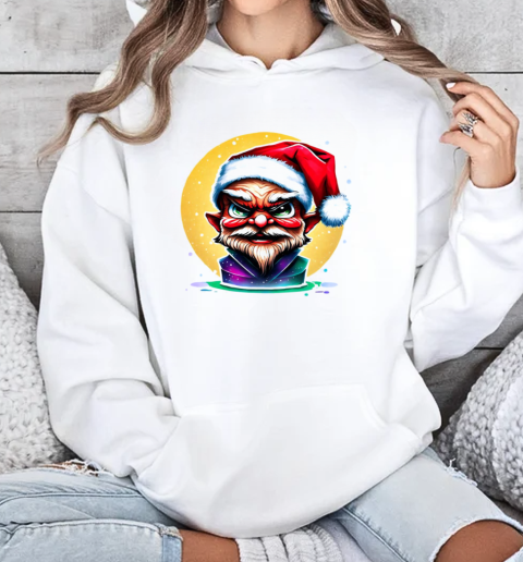 Humorous Elf Wearing Santa Hat and Green Beard T-Shirt Unisex Hoodie