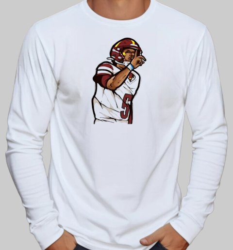 Jayden Daniels Shhh Cartoon Football Design T-Shirt Long Sleeved T-shirt 