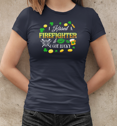 Kissed A Firefighter Got Lucky Gold Coin Clovers T-Shirt Classic Women's T-shirt