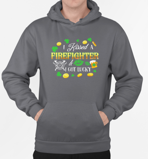 Kissed A Firefighter Got Lucky Gold Coin Clovers T-Shirt Unisex Hoodie