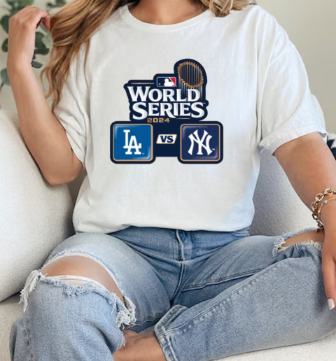 Los Angeles Dodgers vs. New York Yankees Dueling 2024 World Series Lapel Logo T-Shirt Classic Women's T-shirt