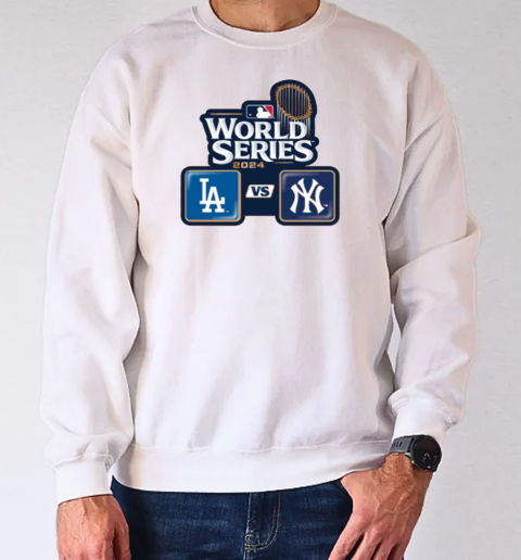 Los Angeles Dodgers vs. New York Yankees Dueling 2024 World Series Lapel Logo T-Shirt Unisex Sweatshirt