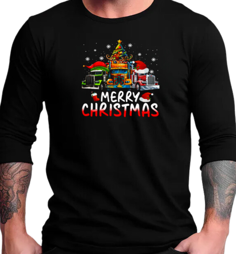 Merry Christmas Truckers Looks Bright Christmas Trucker T-Shirt Long Sleeved T-shirt 