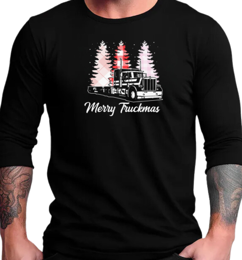 Merry Truckmas Pin Christmas Tree Cute Christmas Trucker T-Shirt Long Sleeved T-shirt 