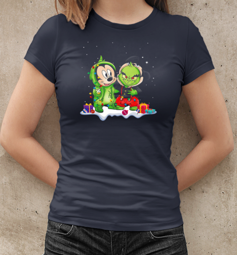 Mickey Mouse And Grinch With Fairy Lights for Christmas T-Shirt Classic Women's T-shirt