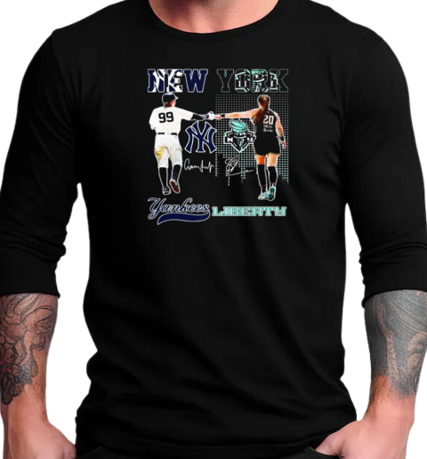 New York Yankees Aaron Judge New York Liberty Sabrina Ionescu Signatures 2024 T-Shirt Long Sleeved T-shirt 