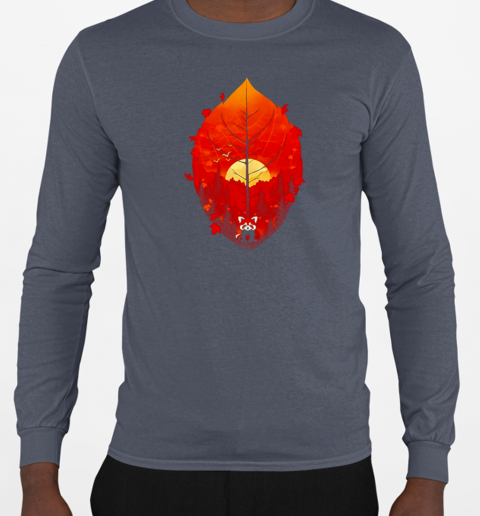 Panda red leaf T-Shirt Long Sleeved T-shirt 