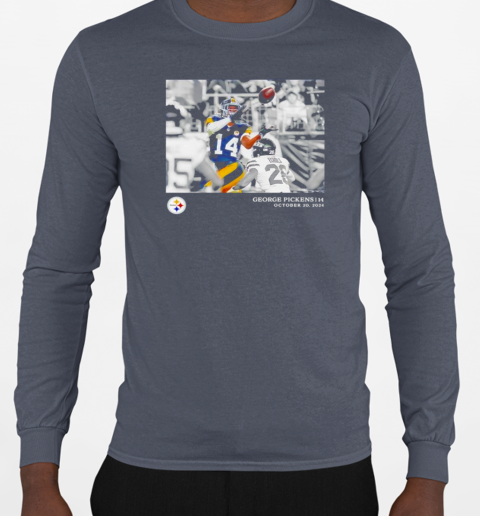 Pittsburgh Steelers George Pickens Black NFL Flash Features Week 7 Photo T-Shirt Long Sleeved T-shirt 