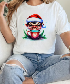 Promotional Cartoon of Angry Elf with Santa Hat Drinking Coffee T-Shirt Classic Women's T-shirt