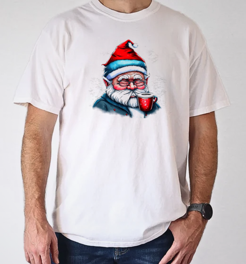 Santa Claus Drinking Coffee with Glasses T-Shirt