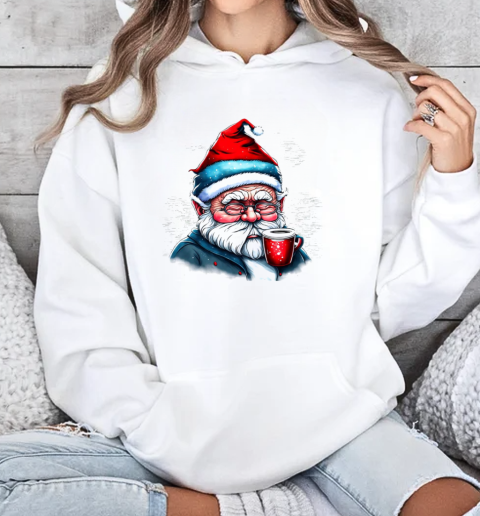 Santa Claus Drinking Coffee with Glasses T-Shirt Unisex Hoodie