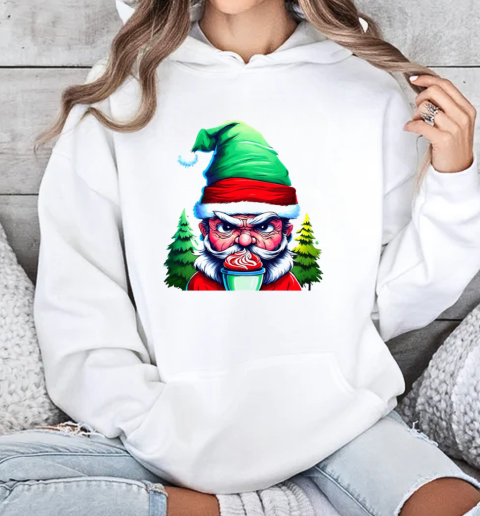 Santa Claus Illustration Drinking Hot Cocoa T-Shirt Unisex Hoodie