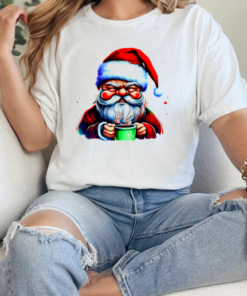 Santa Claus holding a green cup and drinking coffee T-Shirt Classic Women's T-shirt