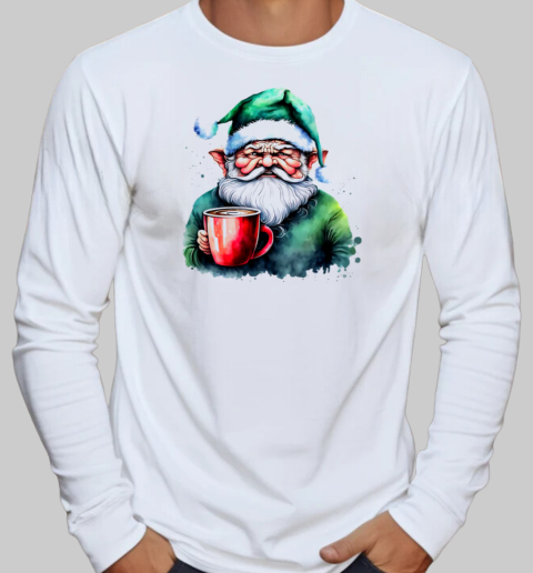 Santa Claus with a Cup of Coffee T-Shirt Long Sleeved T-shirt 