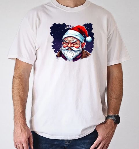 Santa Claus with white beard and red nose on a dark night T-Shirt