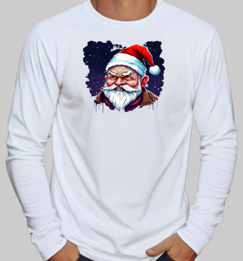 Santa Claus with white beard and red nose on a dark night T-Shirt Long Sleeved T-shirt 