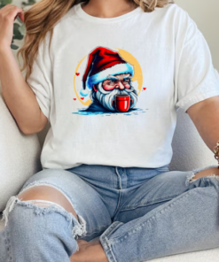 Serious Man with Santa Claus Hat and Coffee Mug T-Shirt Classic Women's T-shirt