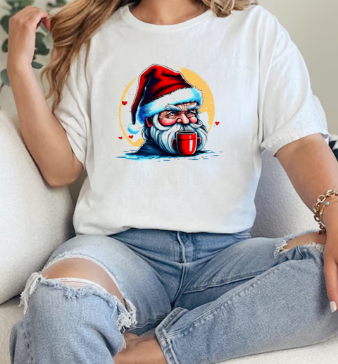 Serious Man with Santa Claus Hat and Coffee Mug T-Shirt Classic Women's T-shirt