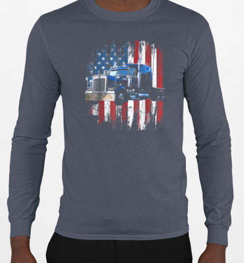 Truck Flag USA Trucker T-Shirt Long Sleeved T-shirt 