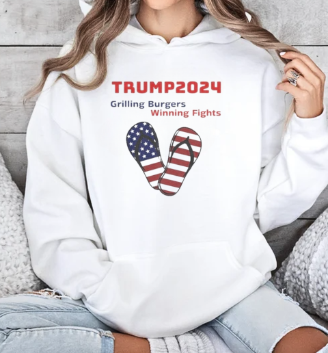 Trump 2024 Grilling Burgers Winning Fights T-Shirt Unisex Hoodie