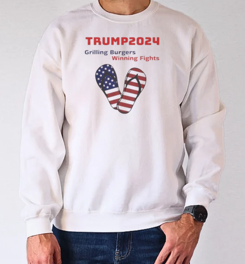 Trump 2024 Grilling Burgers Winning Fights T-Shirt Unisex Sweatshirt