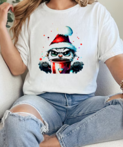 Ugly Santa Hat Cartoon Character Drinking from Cup T-Shirt Classic Women's T-shirt