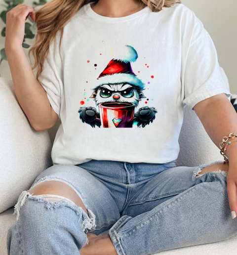 Ugly Santa Hat Cartoon Character Drinking from Cup T-Shirt Classic Women's T-shirt