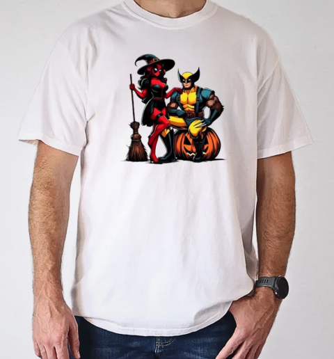 Witch Deadpool and Wolverine Cartoon Halloween T-Shirt