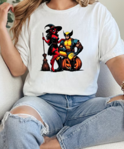 Witch Deadpool and Wolverine Cartoon Halloween T-Shirt Classic Women's T-shirt