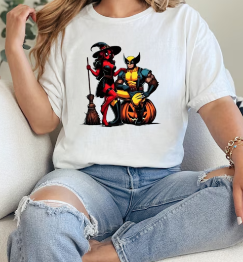 Witch Deadpool and Wolverine Cartoon Halloween T-Shirt Classic Women's T-shirt